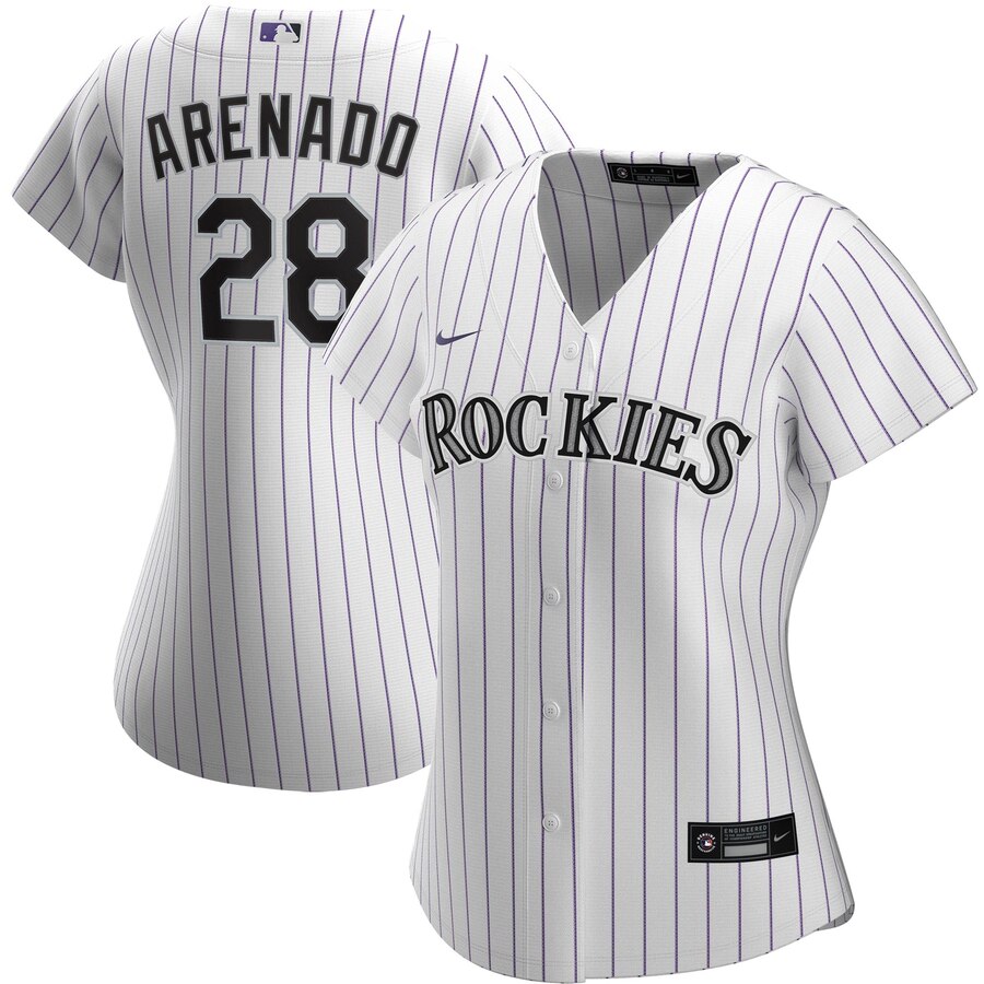 Colorado Rockies #28 Nolan Arenado Nike Women Home 2020 MLB Player Jersey White->women mlb jersey->Women Jersey